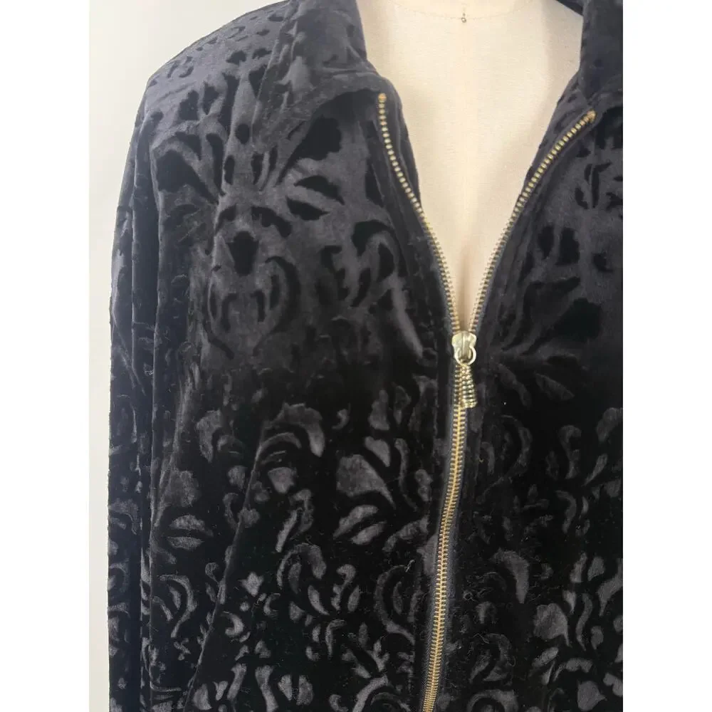 Vintage Teddi‎ XL Velvet Patterned Light Zip-up Jacket Dark Romantic Vamp Gothic